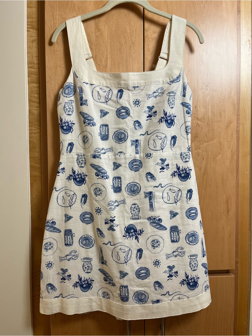 Abercrombie & Fitch White Linen Mini Dress with Blue Print
